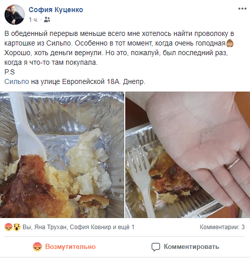 Накормили металлом: девушка из Днепра нашла проволоку в еде - рис. 1