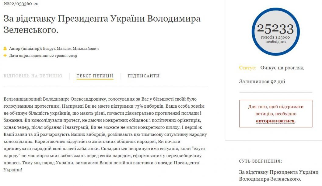 Петицию об отставке Зеленского с поста Президента за один день поддержали более 25 тысяч человек - рис. 1