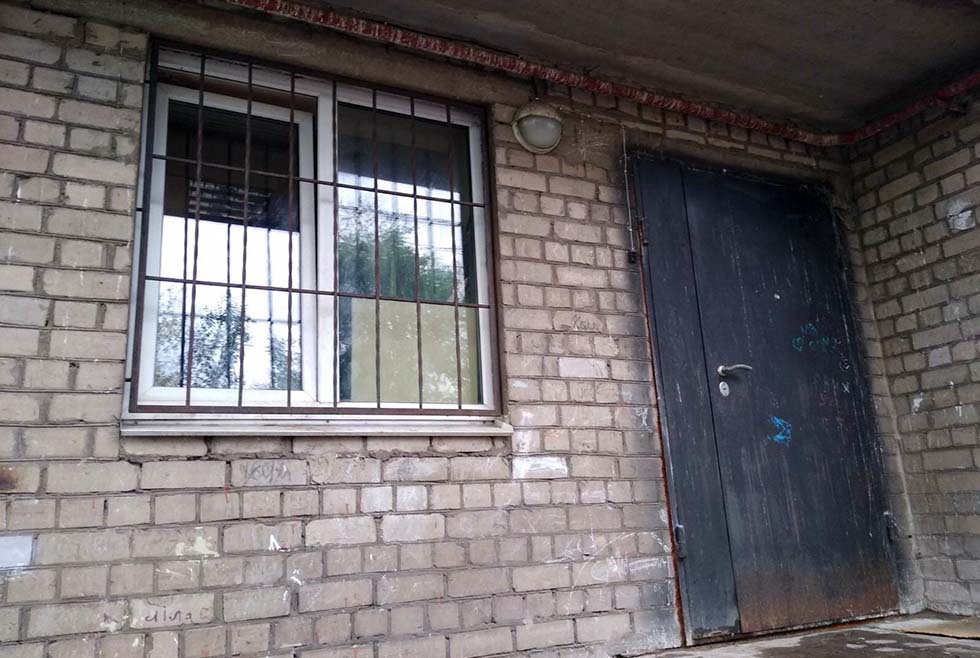 В Днепре пушистик застрял между прутьями оконной решетки 