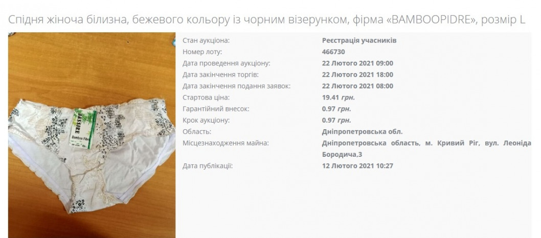 В Кривом Роге исполнительная служба выставила на торги женские трусы - рис. 1