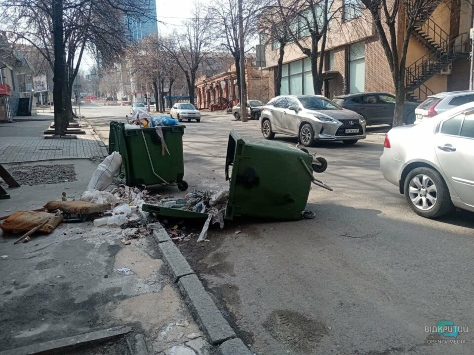 Посреди дороги: в центре Днепра хулиганы подожгли мусорный бак (ФОТО) - рис. 1