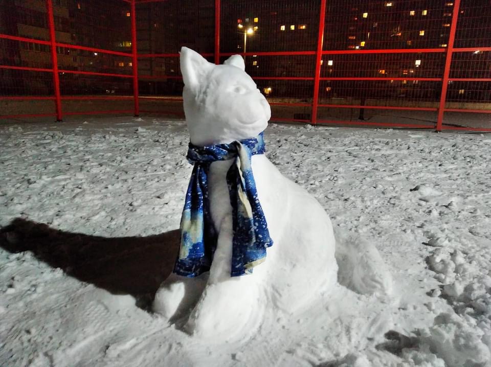 В Днепропетровской области девушка слепила из снега кота (Фото) - рис. 1