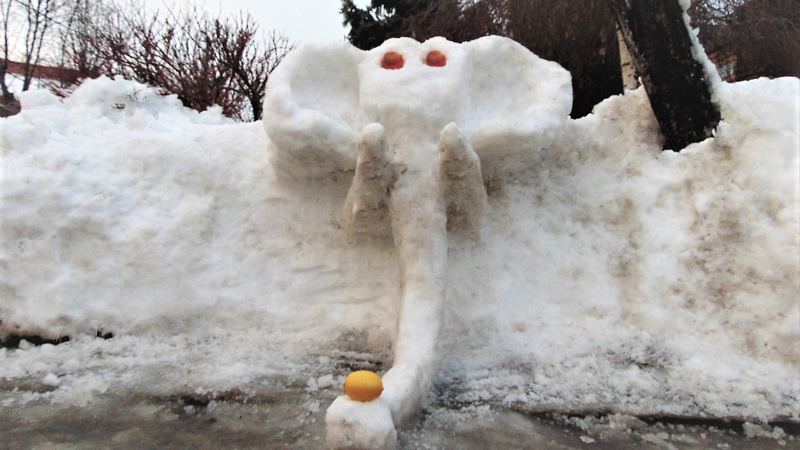 В Днепре житель слепил из снега скульптуру девушки с питомцем (Фото) - рис. 3