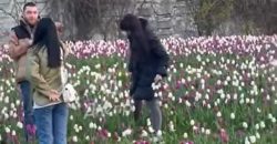 В Днепре женщина «собирала букет» из тюльпанов на аллее в парке Шевченко - рис. 5