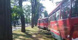 В Днепре напротив парка Глобы трамвай №1 сошел с рельсов - рис. 1