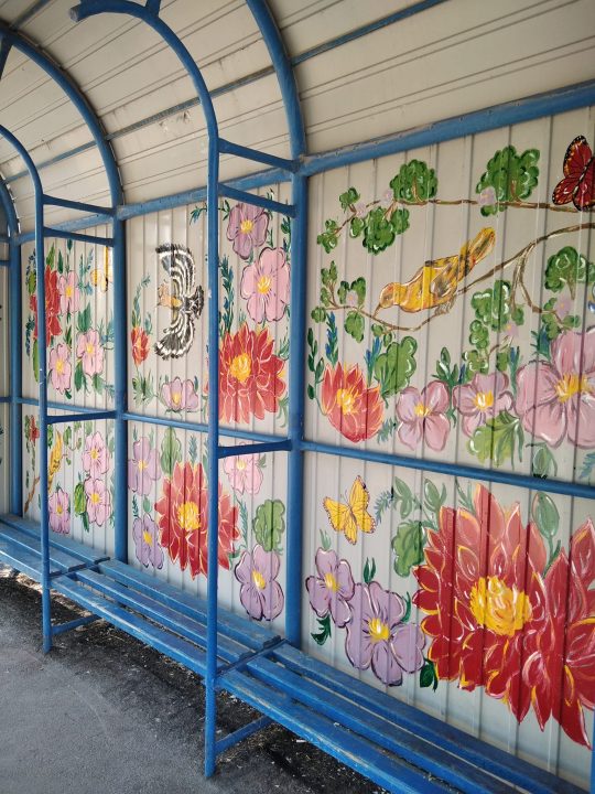 Цветы, бабочки и птицы: на Днепропетровщине девочка превратила остановку в артобъект - рис. 9
