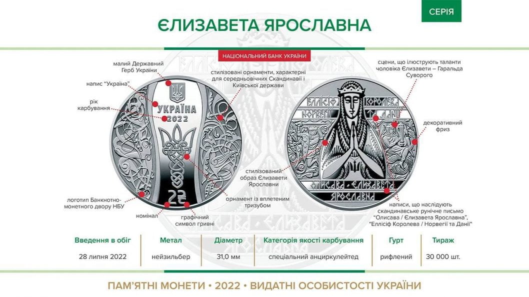 Національний банк України випускає пам'ятну монету "Єлизавета Ярославна" - рис. 1