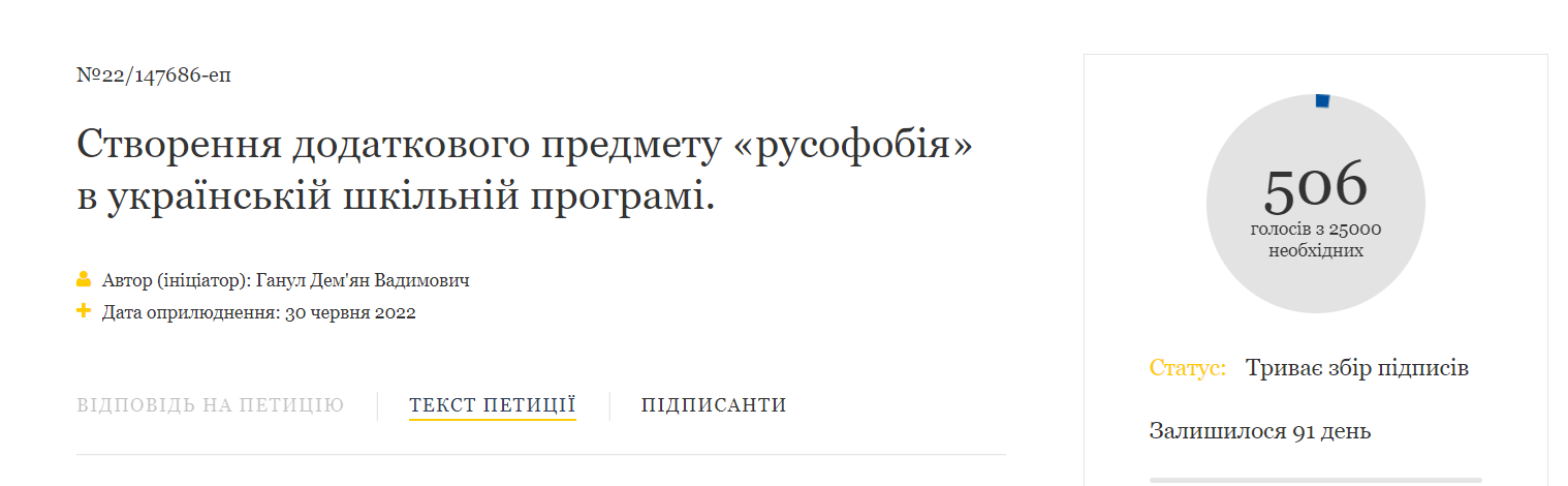 Петиція: українець пропонує додати до шкільної програми предмет «русофобія» - рис. 1