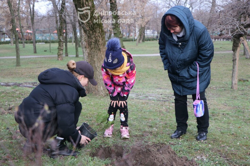 У Дніпрі діти разом із дорослими висаджували ялинки в одному із парків