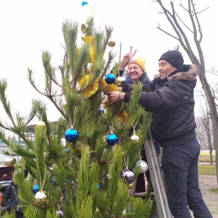 В одному із дворів Дніпра мешканці прикрасили ялинки