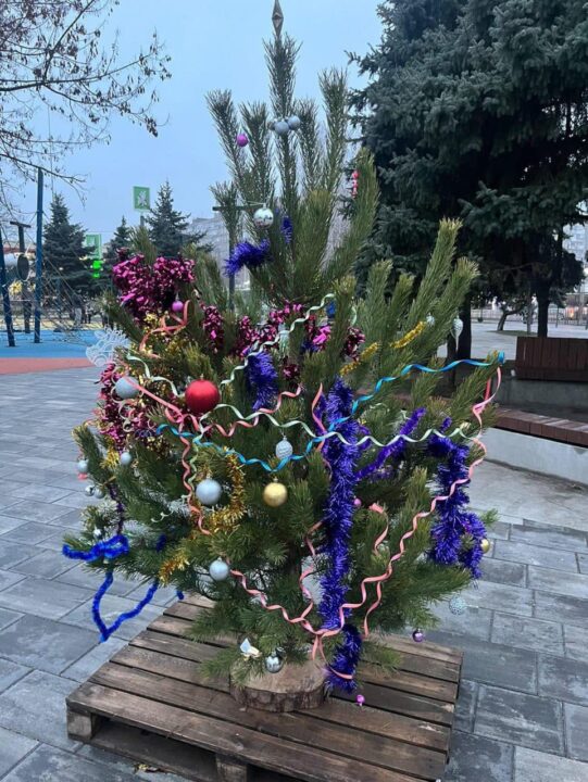 В одному із дворів Дніпра мешканці прикрасили ялинки - рис. 4