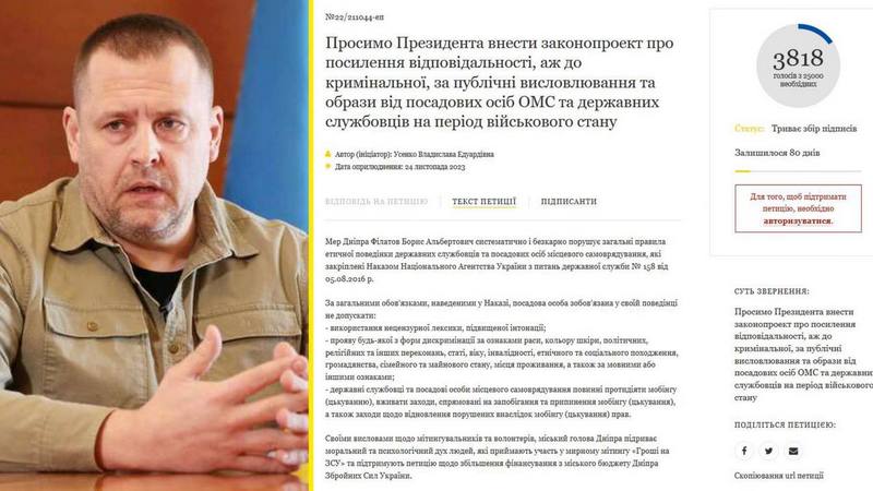 Посилення відповідальності за образи: через мера Дніпра створили петицію на сайті Президента України