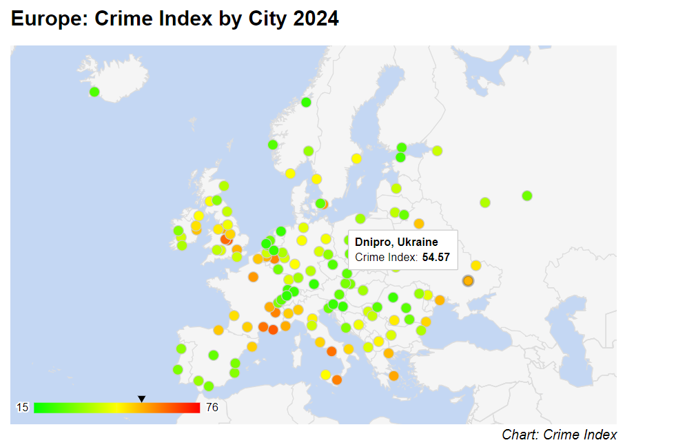 Рейтинг рівня злочинності Європи: Дніпро – найнебезпечніше місто України - рис. 1