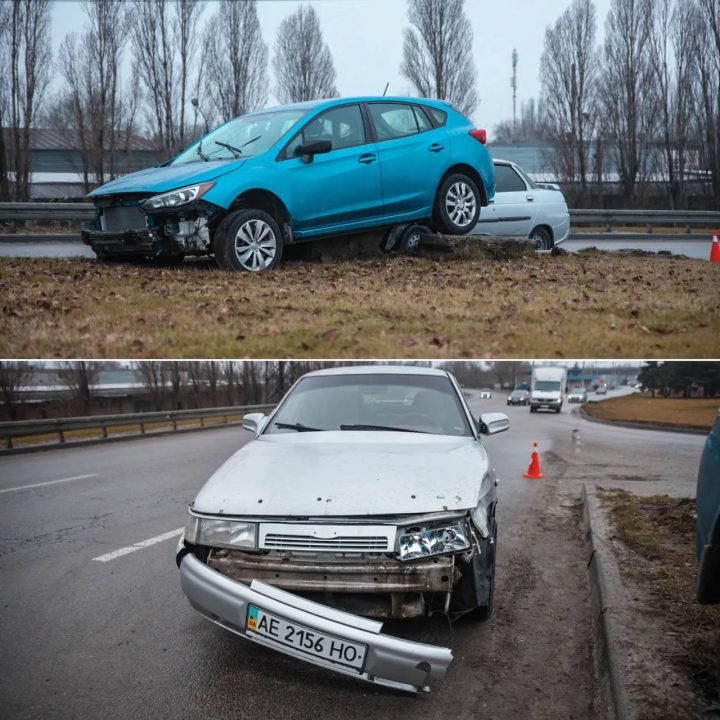 Авария на Набережной Заводской в Днепре: столкнулись Subaru и ВАЗ - рис. 1