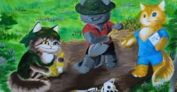 У Дніпрі на захисних спорудах для кам'яних баб з'явилися малюнки котиків-археологів та шаманок